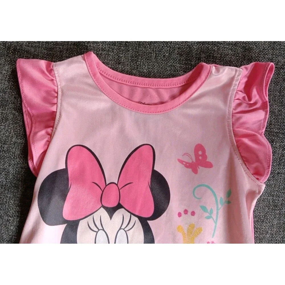 Shirt 2t Girls Disney Pink Night Gown pajama Minnie Mouse sleeveless ruffles